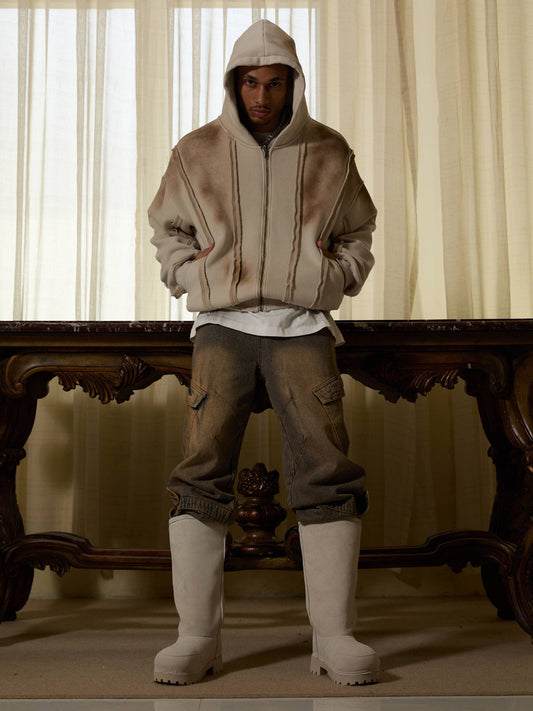 Thesupermade – Kapuzensweatshirt mit Patchwork-Muster aus Samt im Used-Look