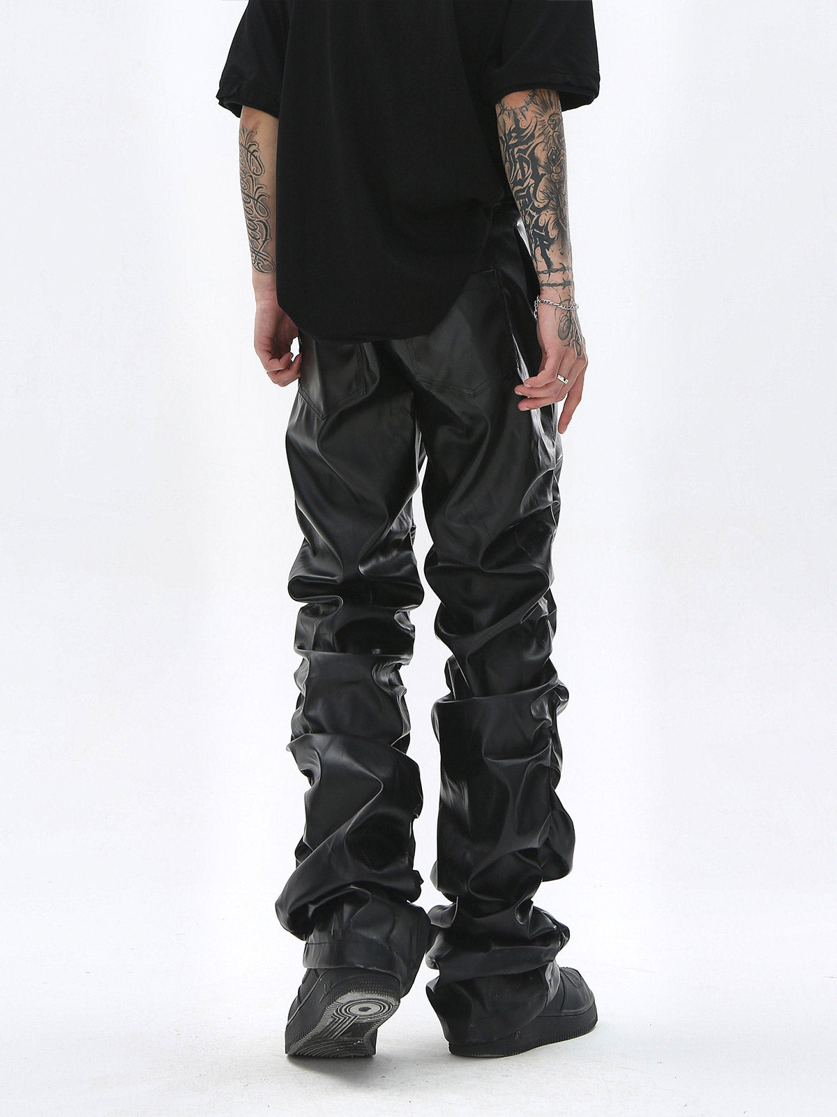 Thesupermade Punk Style Pleated Leather Pants - 2195