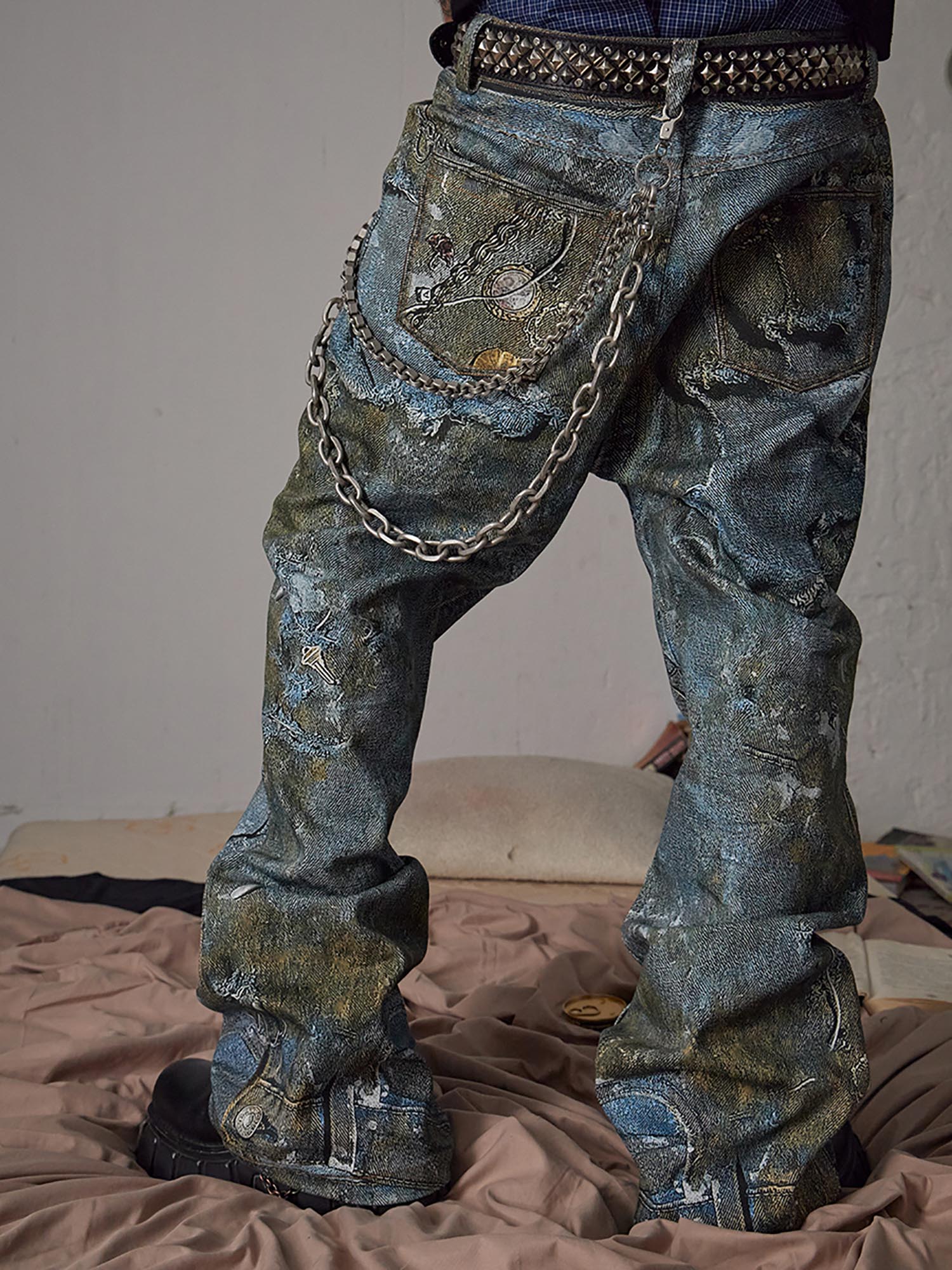 Thesupermade Graffiti BORO Destruction Chain Jeans – 2110 