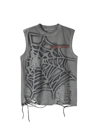 Raggedy Design Spider Web Graphic Vest - 2360