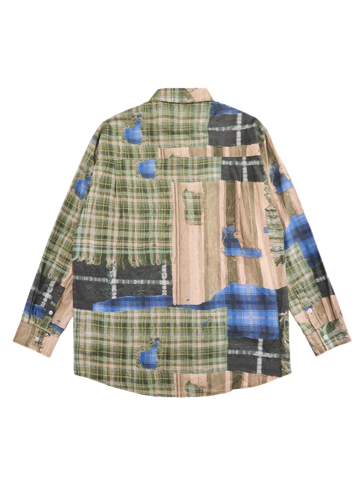 Street Contrast Color Stitching Plaid Print Long-sleeved Shirt