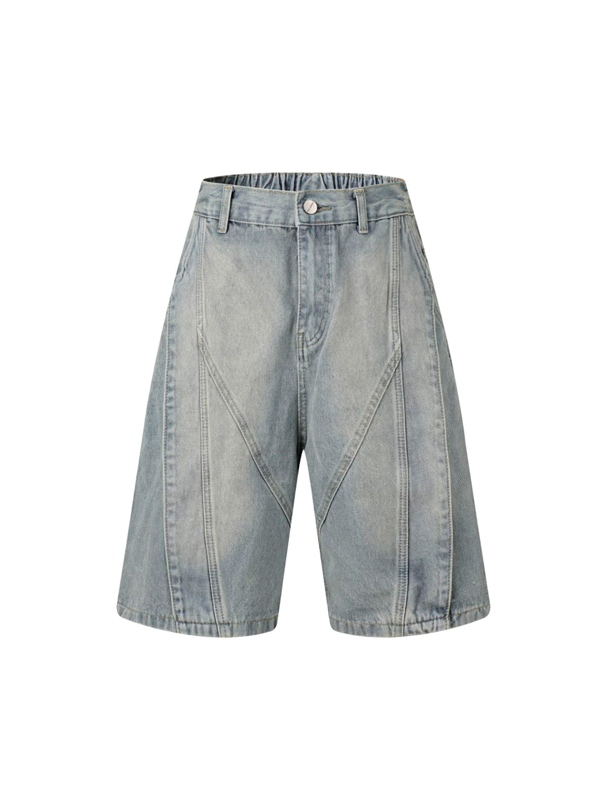 Verwaschene Distressed-Jeansshorts mit dekonstruiertem Schlitz