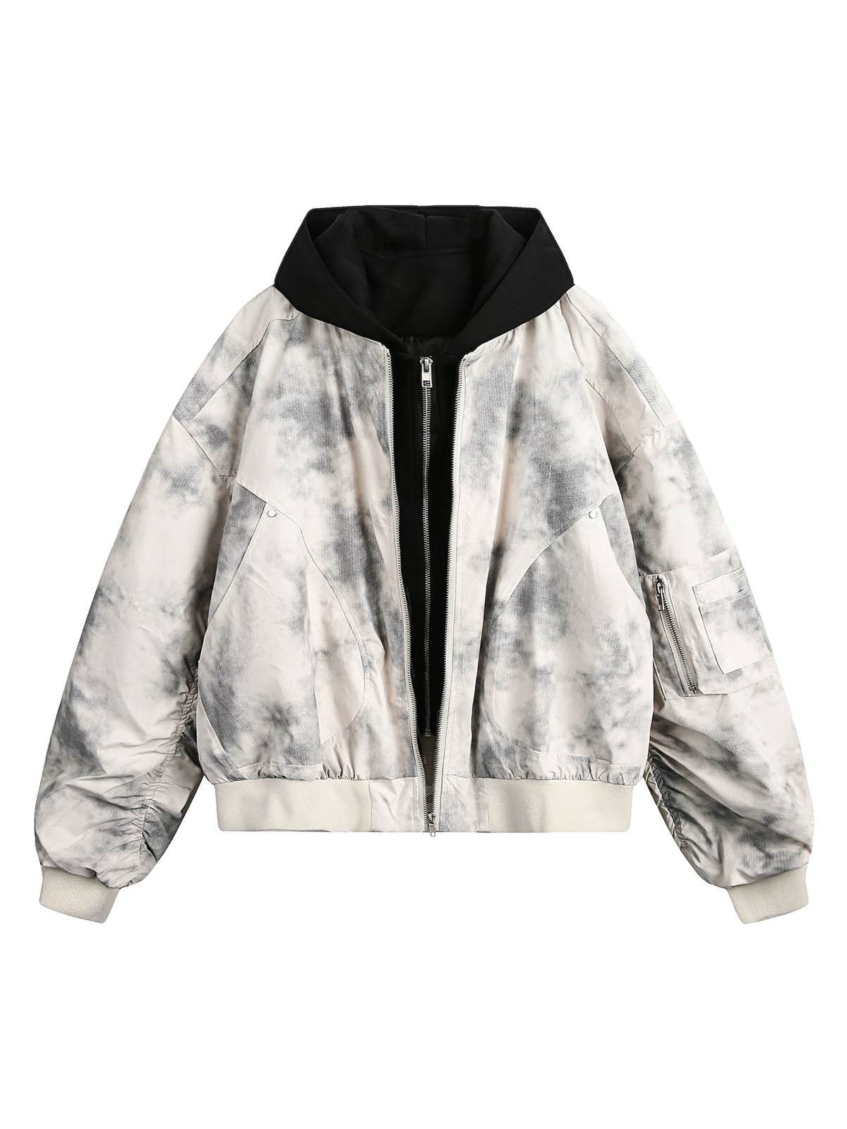 Patchwork Faux Two-Piece Gradient Hooded Bomber Jacket