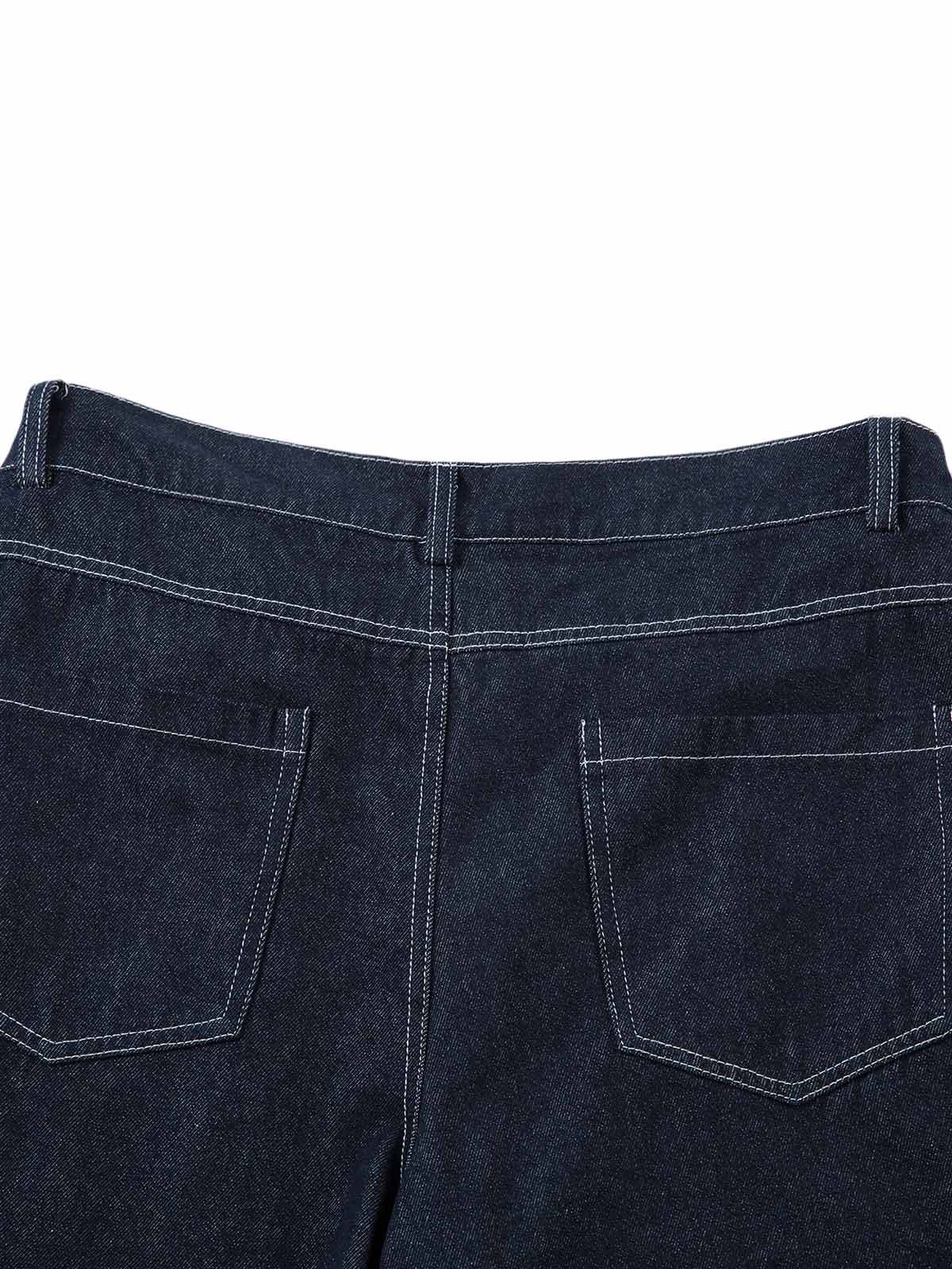 Deconstructed Contrast Stitching Pleated Baggy Barrel Jeans