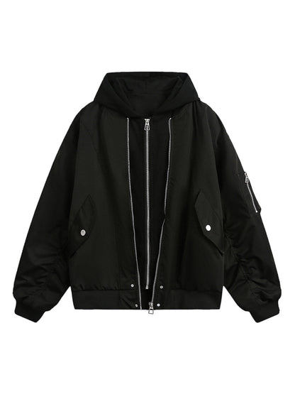 Veste bomber à capuche plissée en deux parties