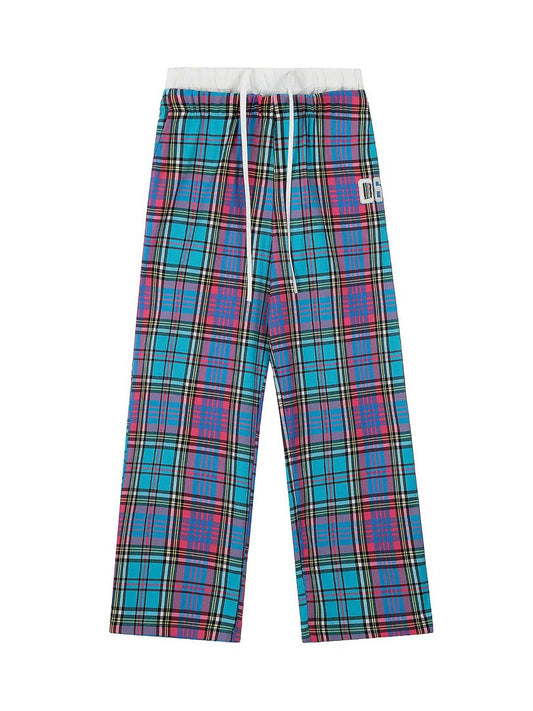 Pantalon à carreaux contrastés avec cordon de serrage