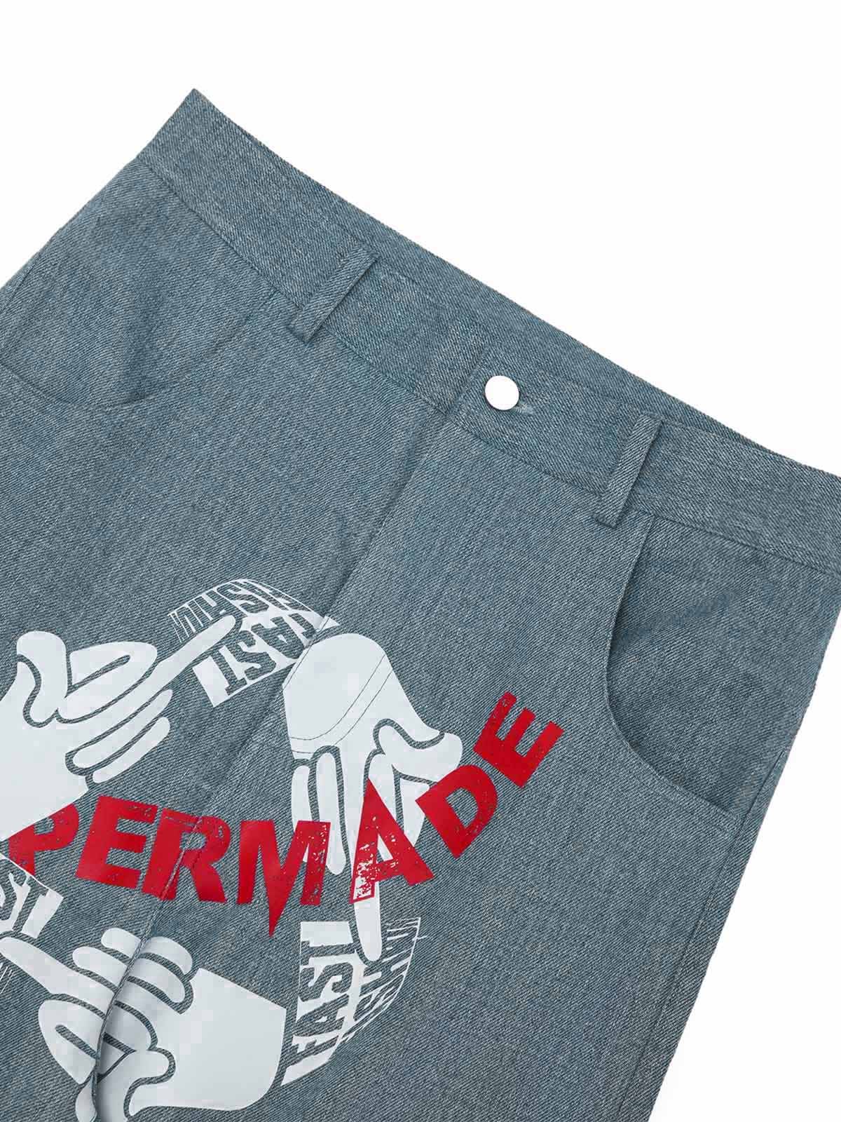 Jean baggy original à imprimé gestuel