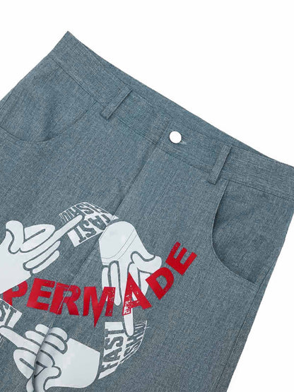 Jean baggy original à imprimé gestuel