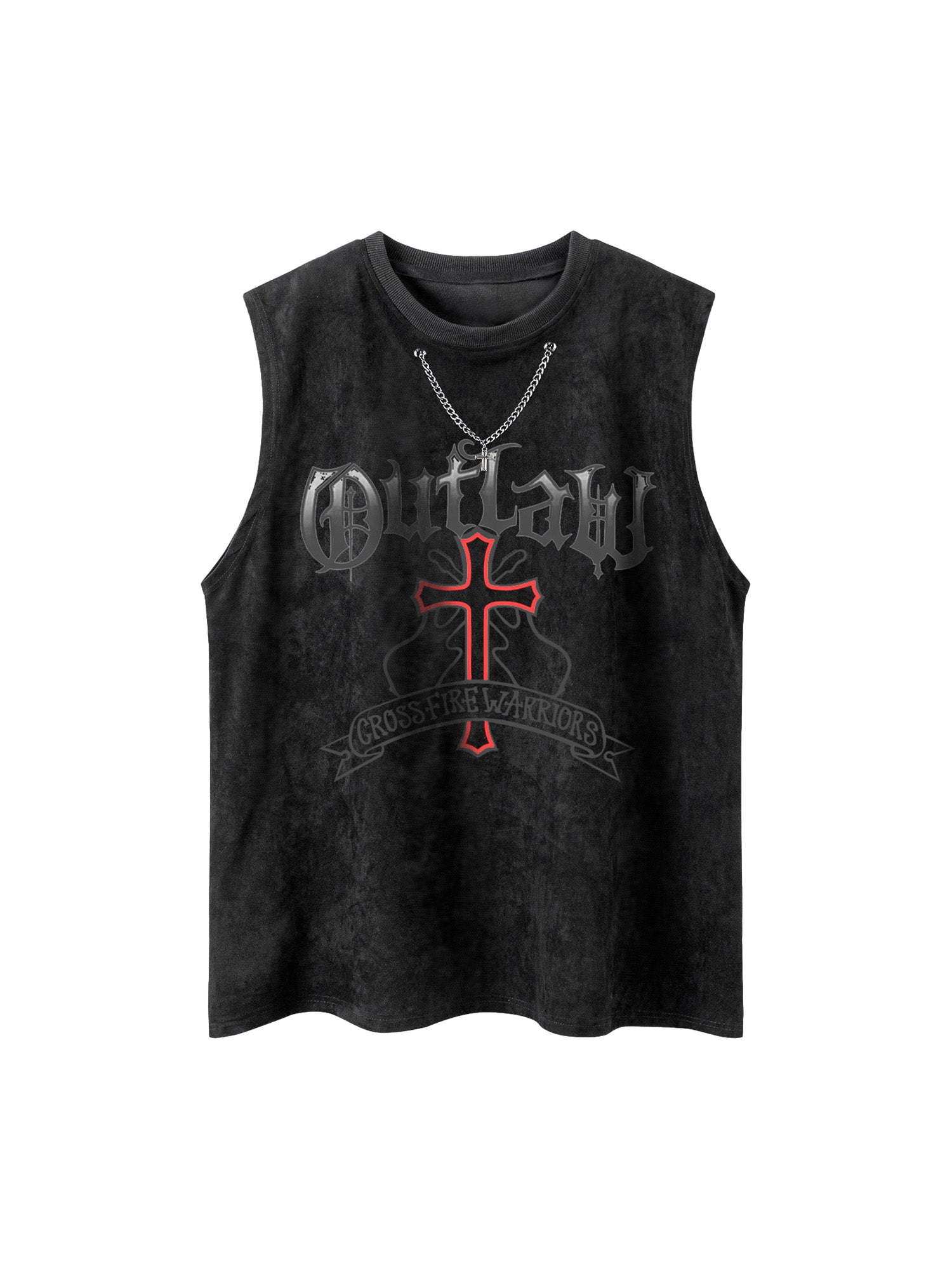 Thesupermade Cross Chain Suede Street Rap Sleeveless Vest