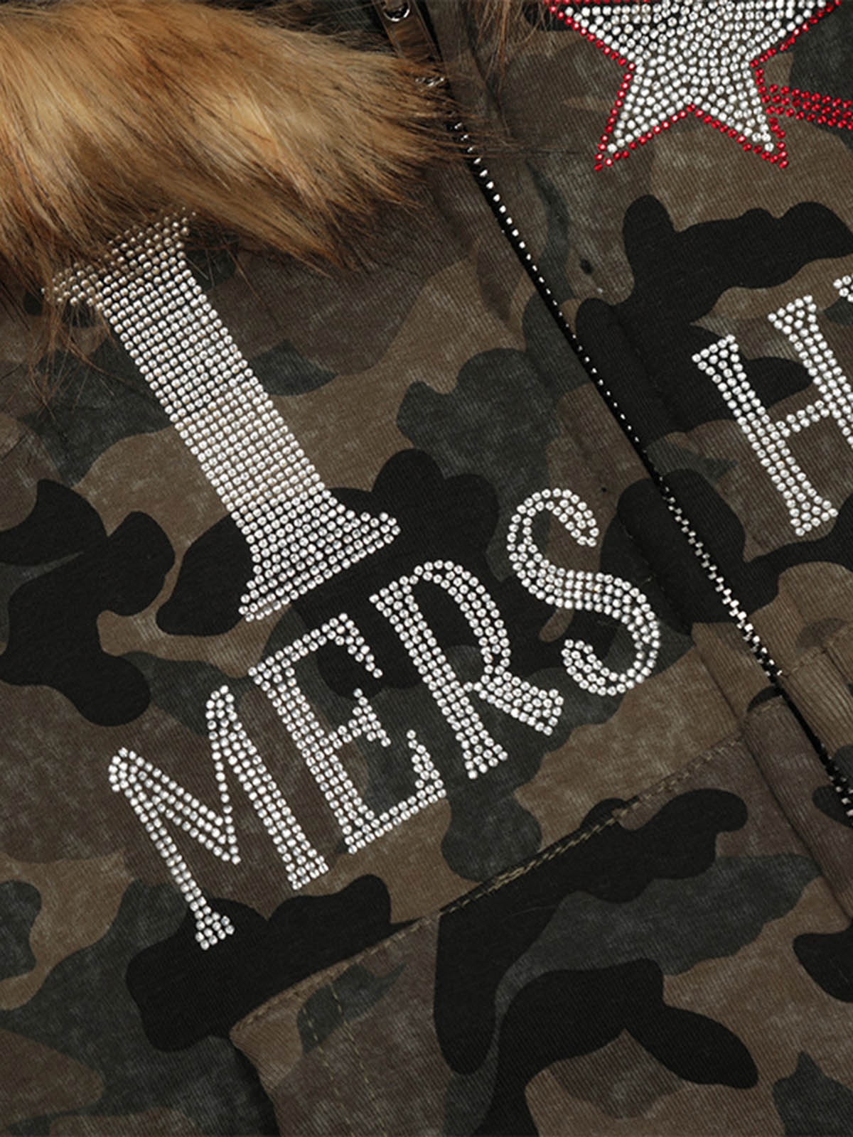 Veste polaire à capuche camouflage avec strass Hotfix - 2357