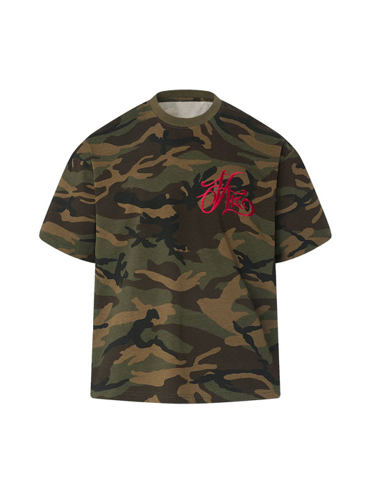 T-shirt camouflage avec lettres brodées