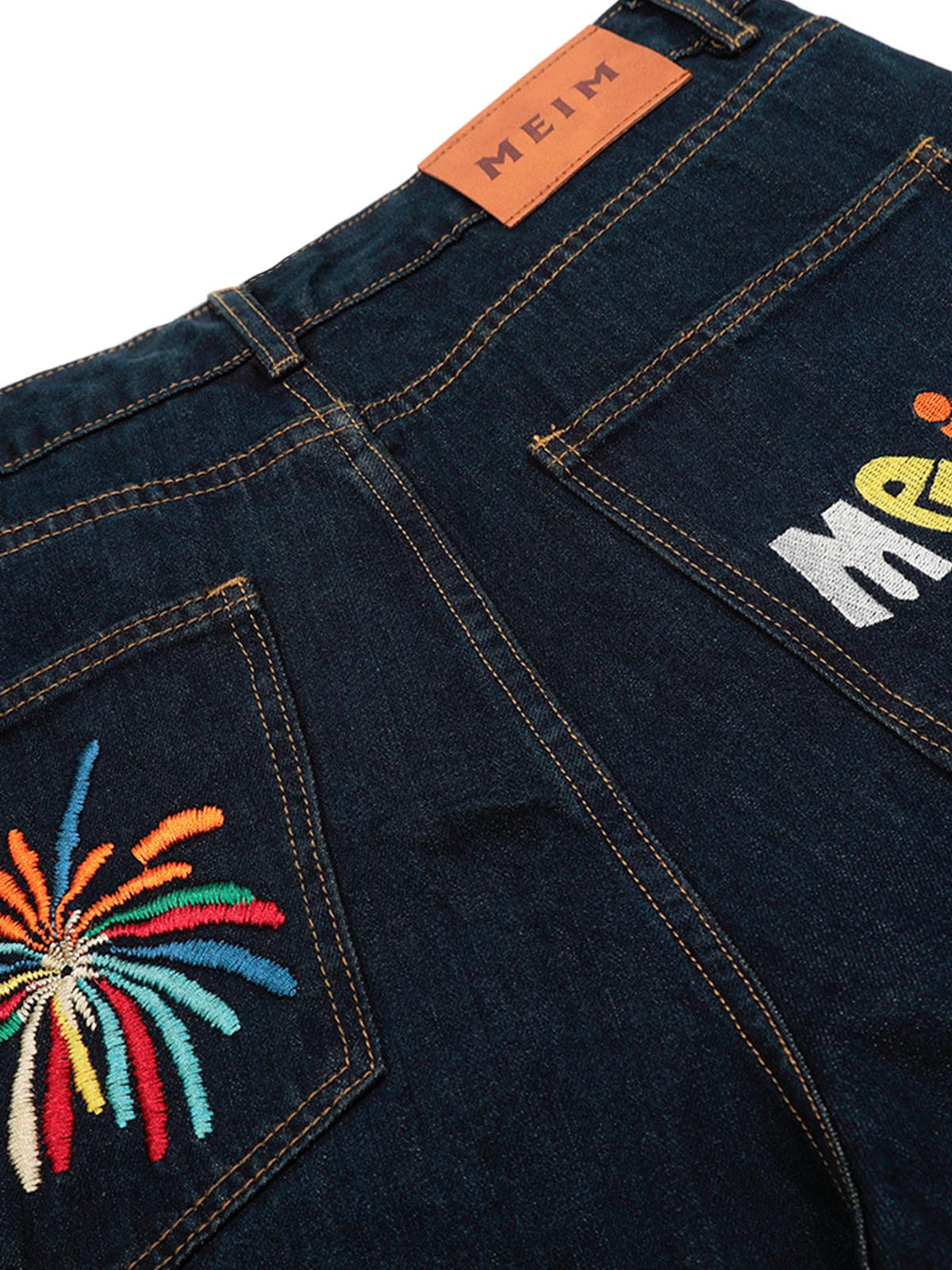Vintage Fireworks Letter Embroidered Denim Jorts