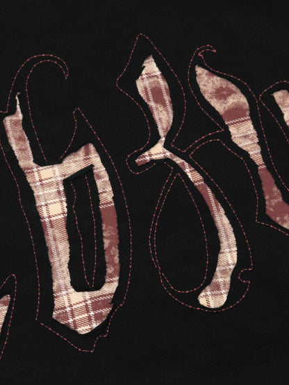 Retro Plaid Letter Embroidered T-shirt