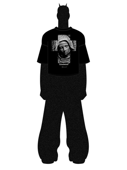 Original Retro T-Shirt mit gesprenkeltem Kreuz-Print „Virgin Mary“
