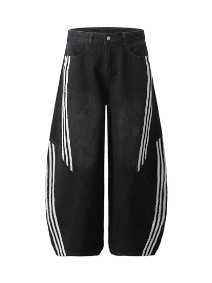 Striped Stitching Barrel Jeans