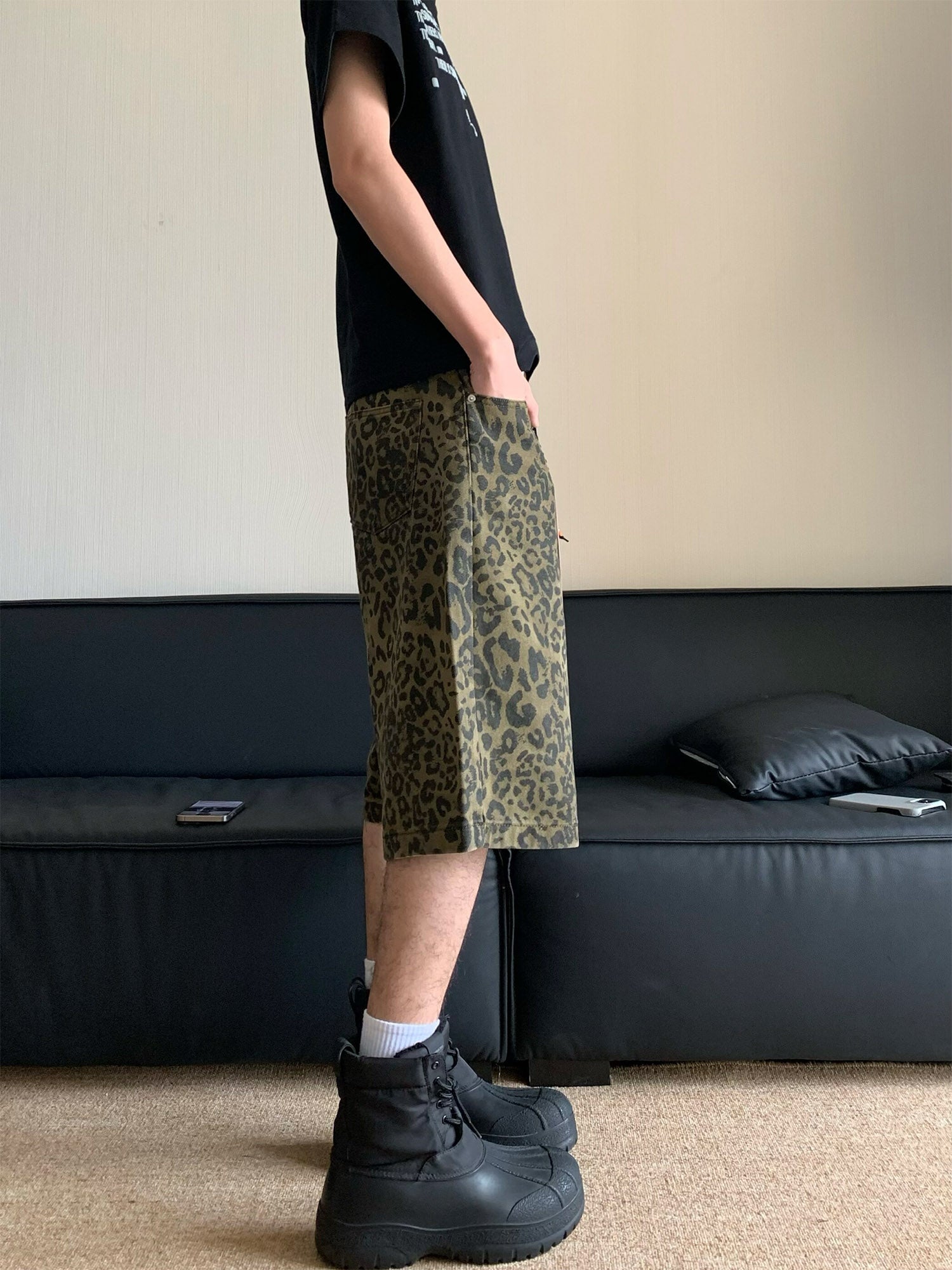 Thesupermade Vintage Leopard Print Cropped Trousers Jort - 2149