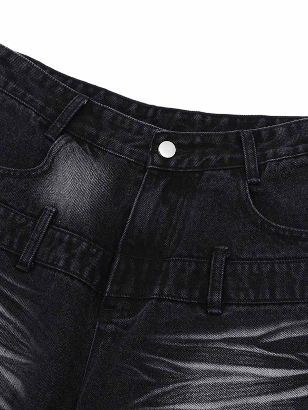 Distressed Washed Workwear Denim Shirt And Jorts Set