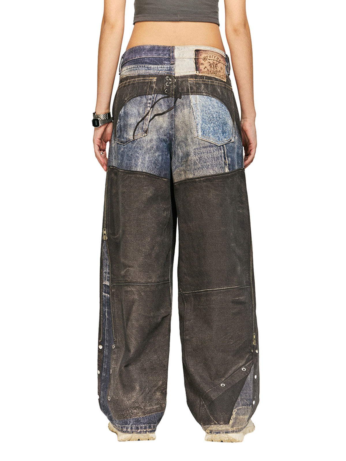 Thesupermade Washed Printed Patchwork Straight Jeans