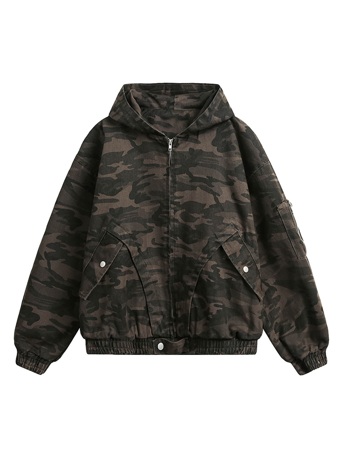 Deconstructed Camouflage Workwear Cardigan Hooded Jacket - 2290