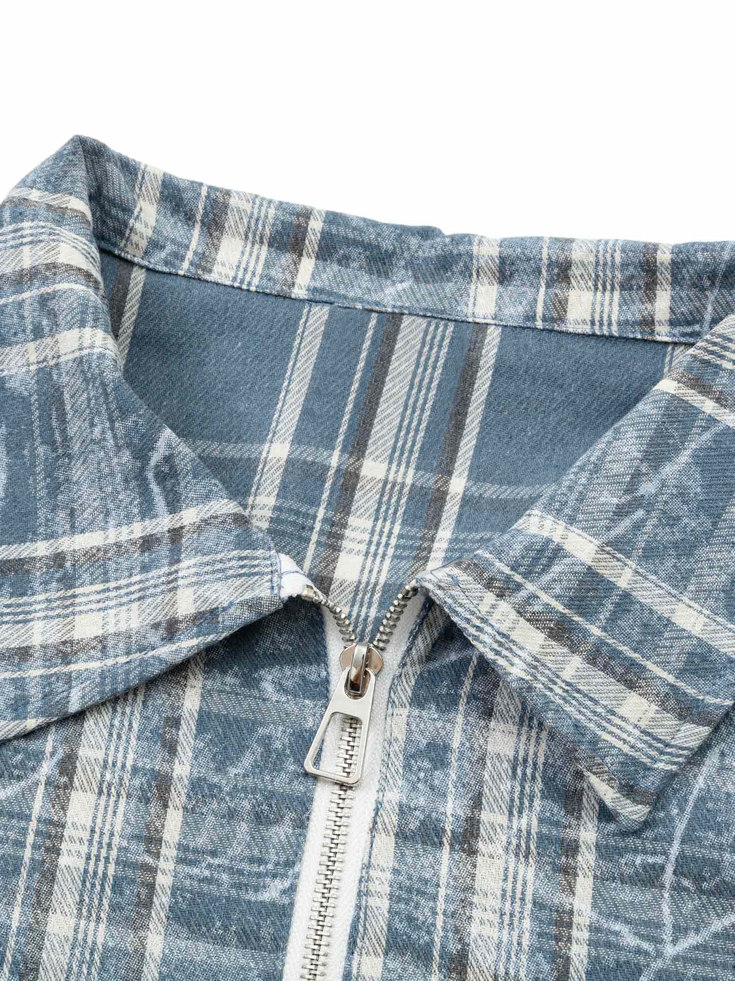 Thesupermade Lettering Print Raw Edge Plaid Shirt