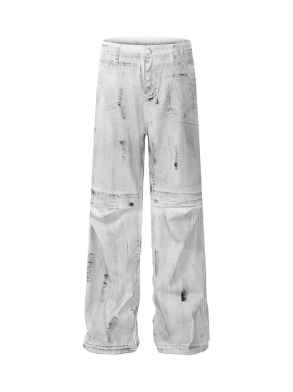 Dekonstruierte Split-Jeans im Street Batik-Stil