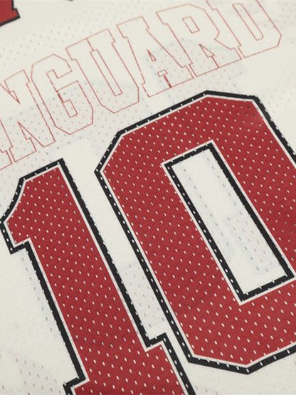 Patchwork Mesh letter Print Jersey T-Shirt