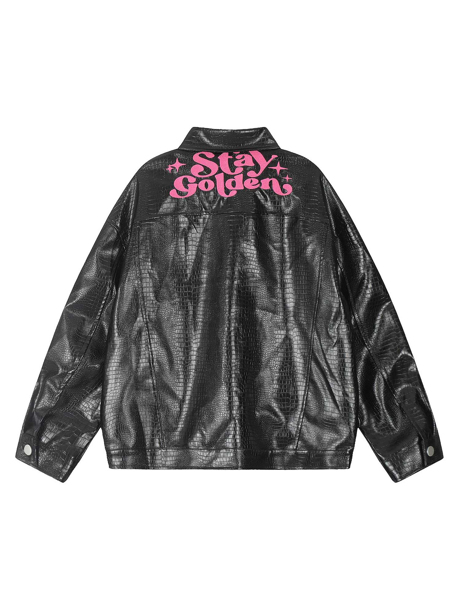 Thesupermade Star Embroidered PU Leather Jacket