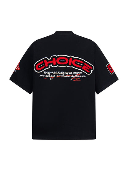 T-Shirt im Retro-Motorrad-Stil mit schwerem Patch-Stickerei