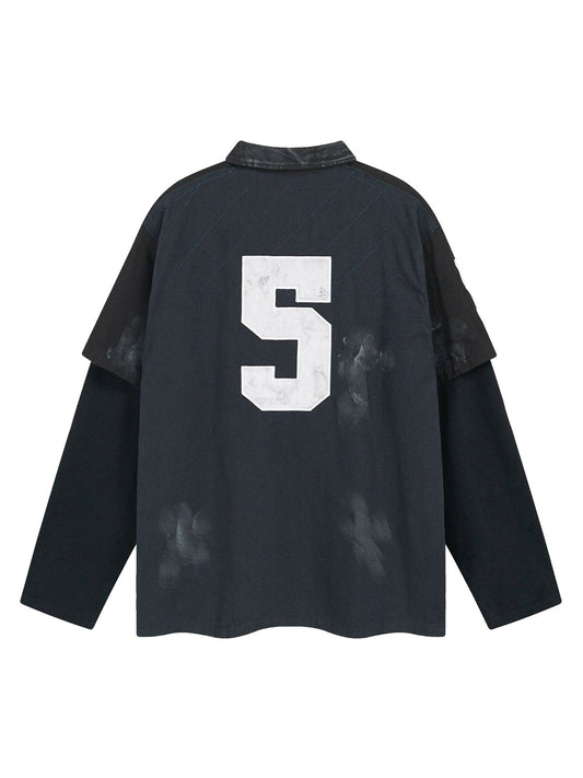 Sweat-shirt à col polo en jersey imitation broderie deux pièces