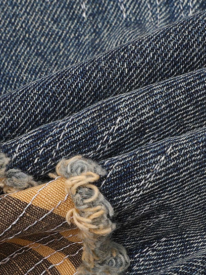 Distressed Camouflage Patchwork Jeans