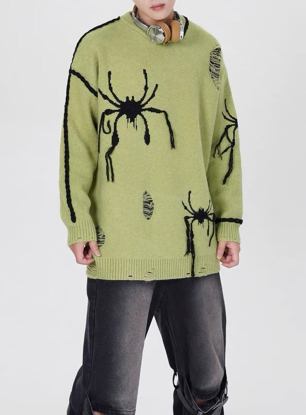 Thesupermade – Oversize-Pullover im Distressed-Look mit Spinnenmuster