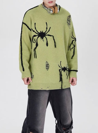 Thesupermade – Oversize-Pullover im Distressed-Look mit Spinnenmuster