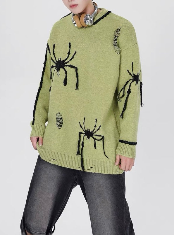 Thesupermade – Oversize-Pullover im Distressed-Look mit Spinnenmuster