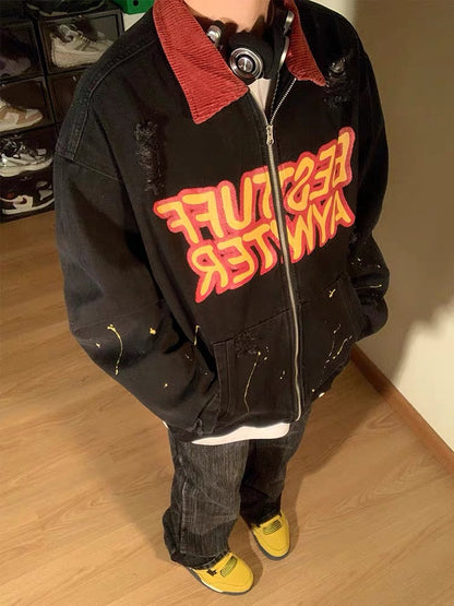 Thesupermade Jeansjacke mit Retro-Patchwork-Buchstaben – 2117