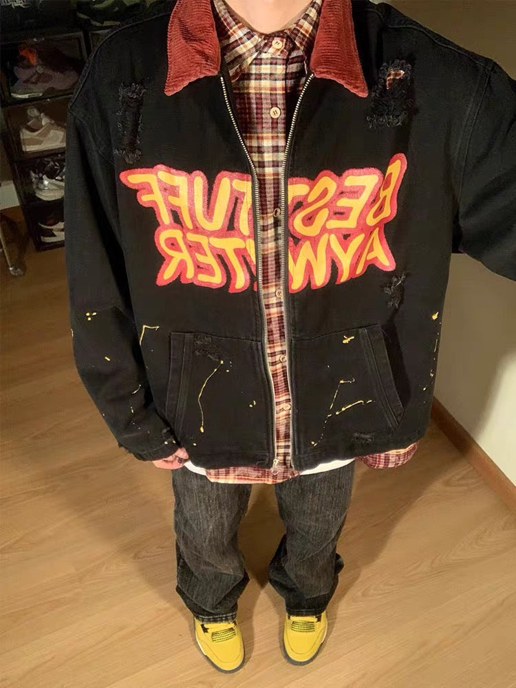 Thesupermade Jeansjacke mit Retro-Patchwork-Buchstaben – 2117
