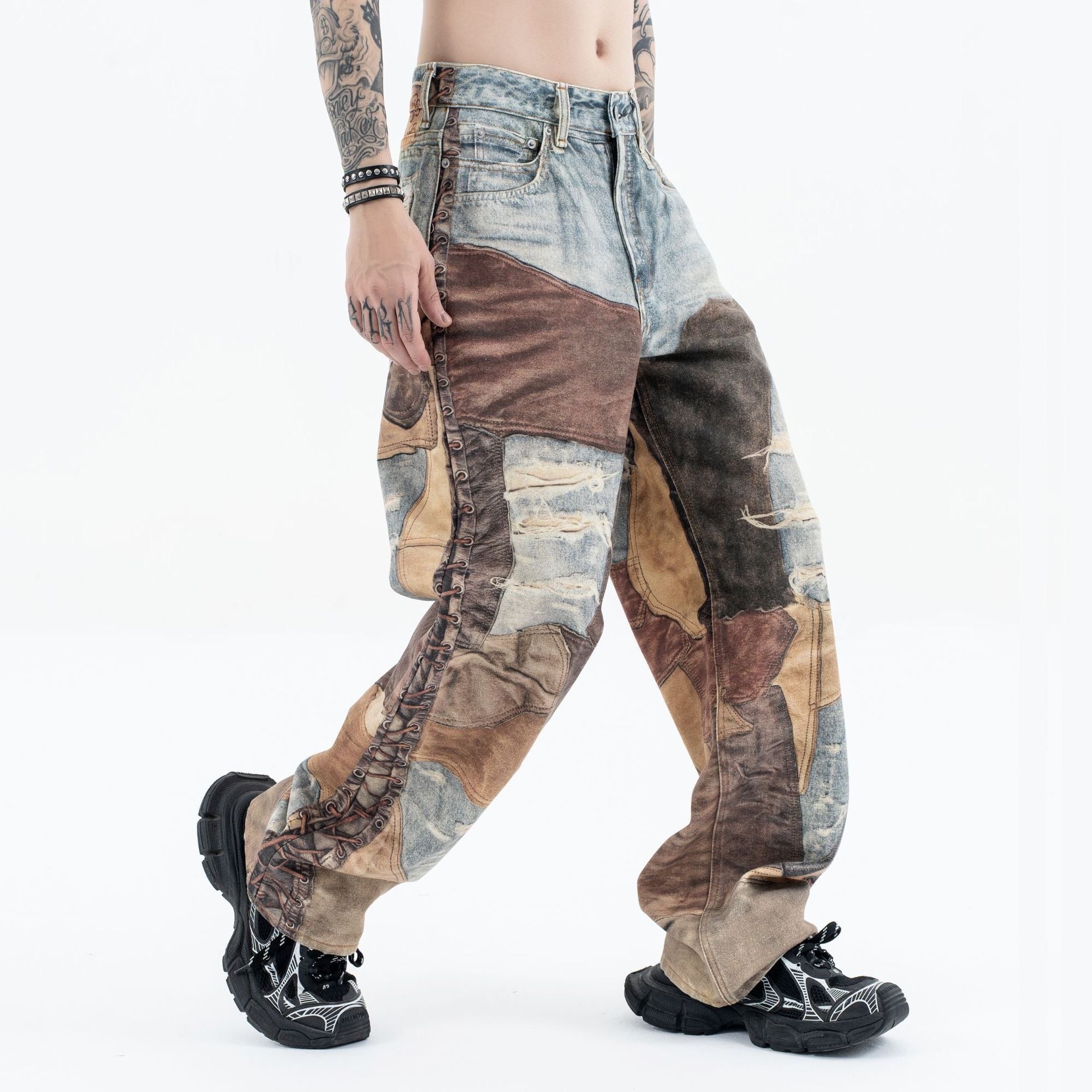 Thesupermade High Street Distressed Washed Printed Jeans - 2246