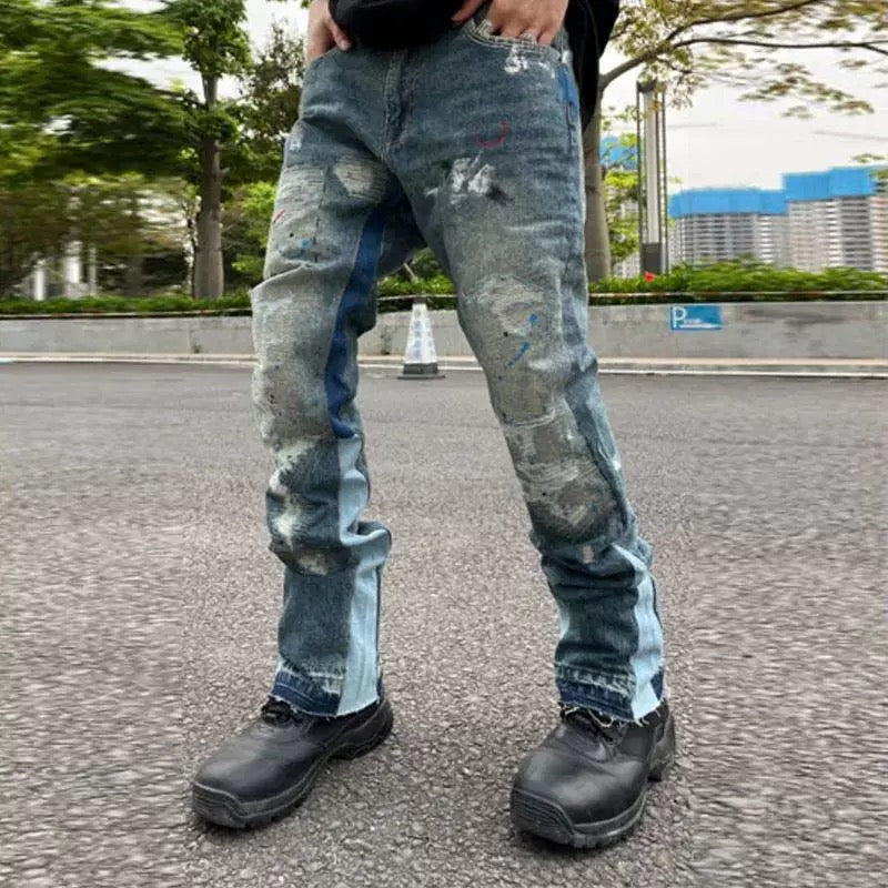 Coutures de déconstruction en micro-corne Splashing Ink pour jeans