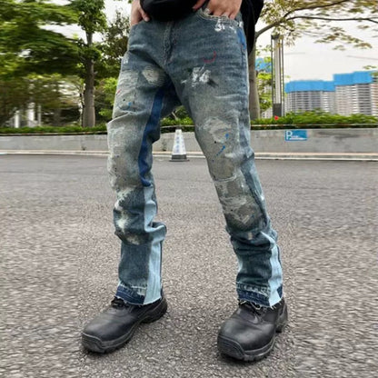 Coutures de déconstruction en micro-corne Splashing Ink pour jeans