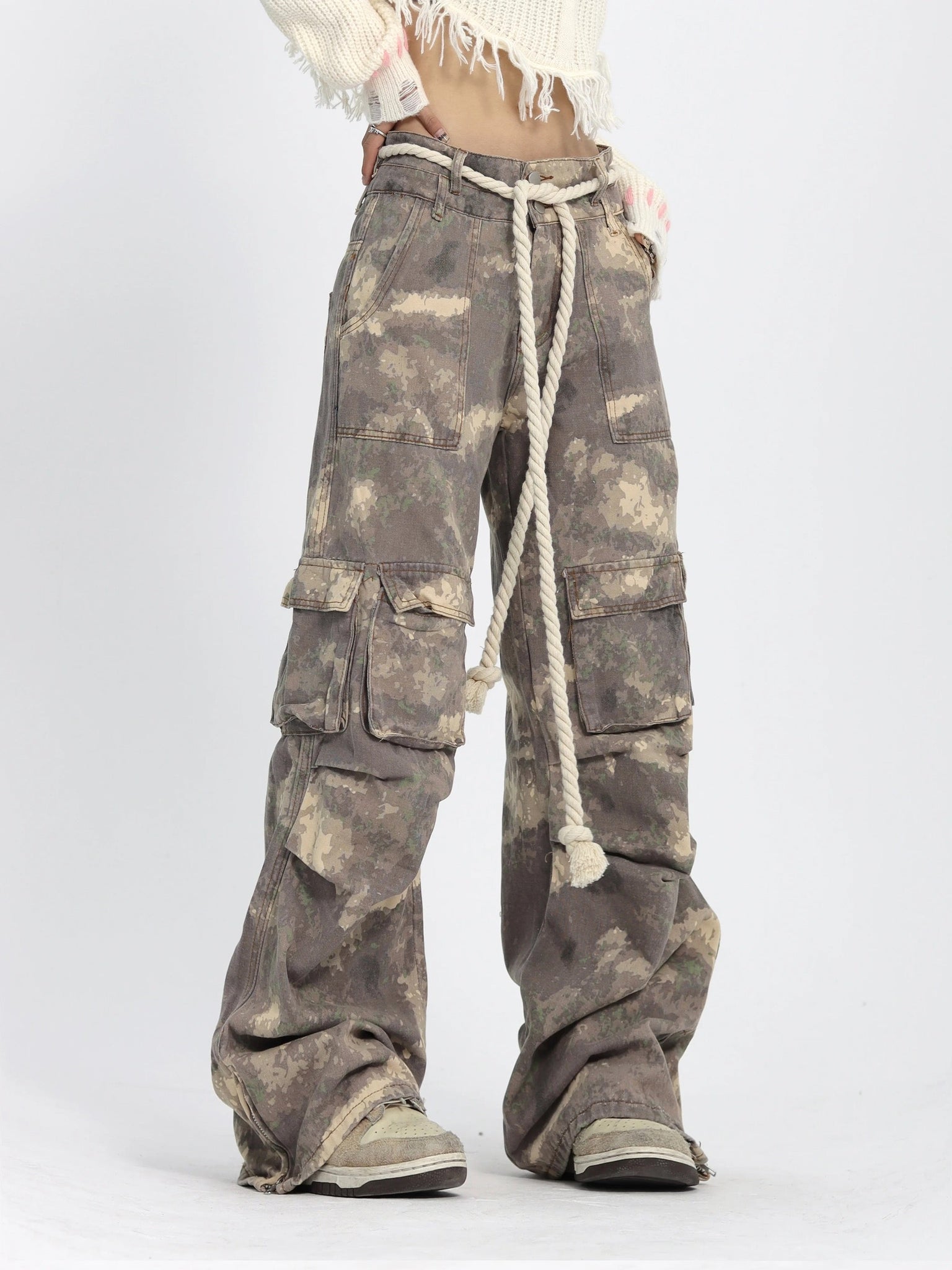 Thesupermade Camo Baggy Wide Leg Pockets Cargo Pants - 2019