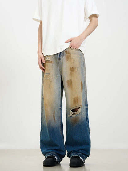 Thesupermade – Retro-Jeans im zerrissenen, verwaschenen Patina-Street-Hip-Hop-Look 