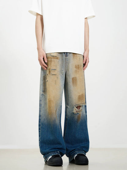 Thesupermade – Retro-Jeans im zerrissenen, verwaschenen Patina-Street-Hip-Hop-Look 