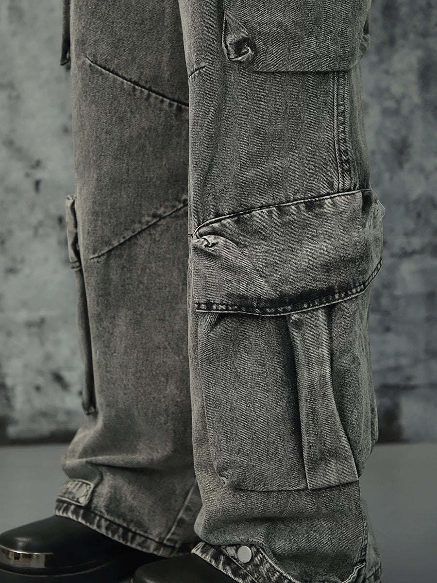 Thesupermade Washed Multi-pocket Cargo Jeans