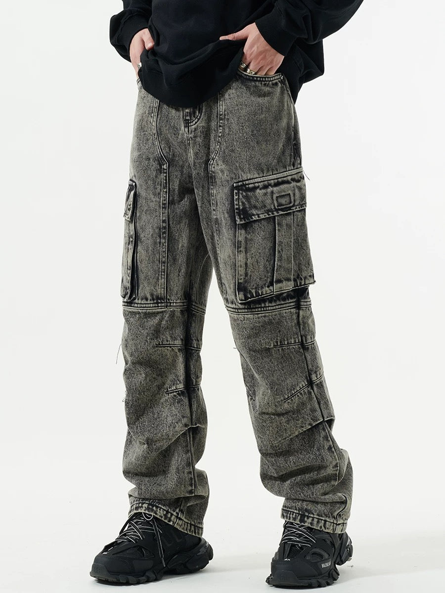 Thesupermade – Verwaschene Cargo-Jeans mit mehreren Taschen 