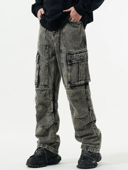 Thesupermade – Verwaschene Cargo-Jeans mit mehreren Taschen 