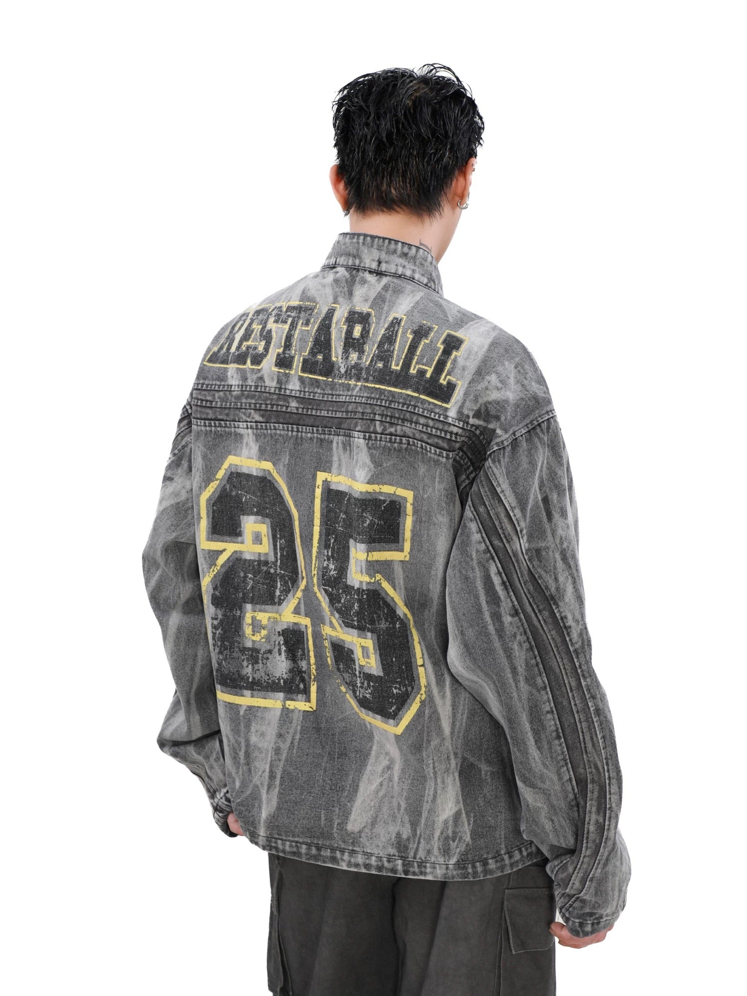 Thesupermade Hip-Hop-Jeansjacke mit verwaschenem Distressed-Print – 2239