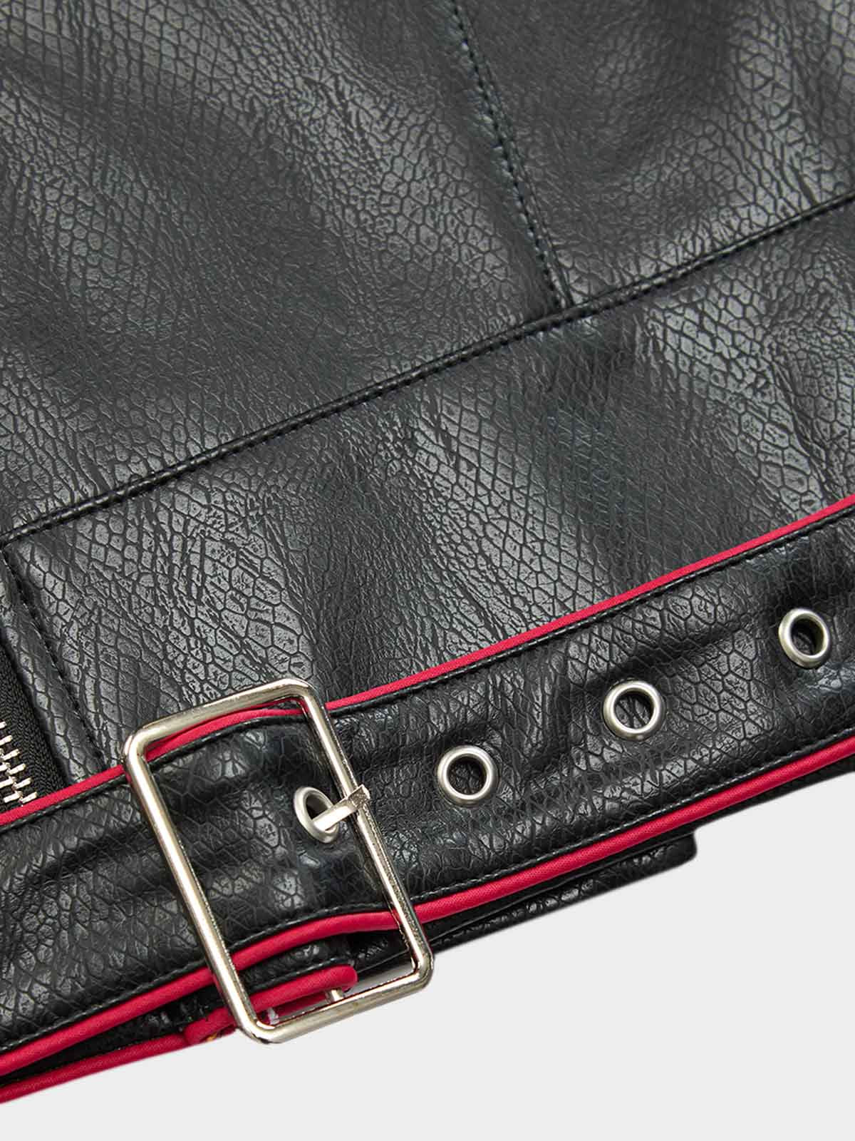 Veste de motard courte en cuir plissée à empiècements Thesupermade