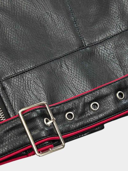 Veste de motard courte en cuir plissée à empiècements Thesupermade