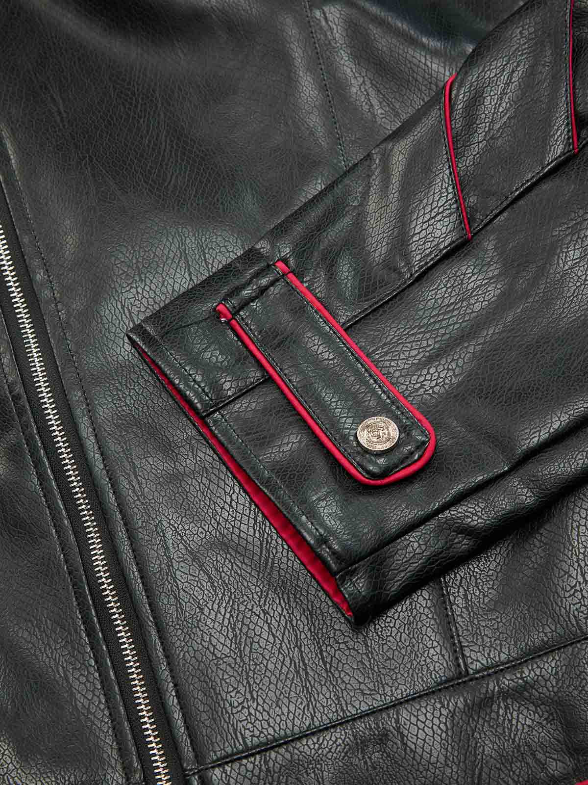 Veste de motard courte en cuir plissée à empiècements Thesupermade