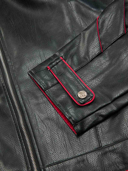 Veste de motard courte en cuir plissée à empiècements Thesupermade