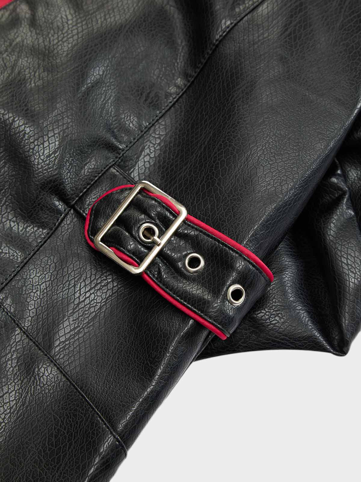 Veste de motard courte en cuir plissée à empiècements Thesupermade